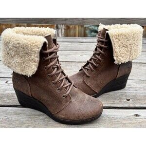 UGG Zea Women’s 7 Wedge Winter Lace Up Ankle Boots Booties 1003360 - Brown